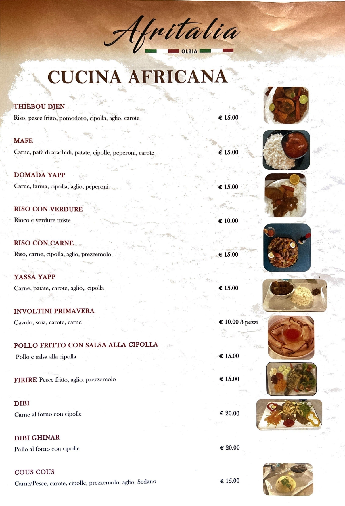 Menu Afritalia Ristorante
